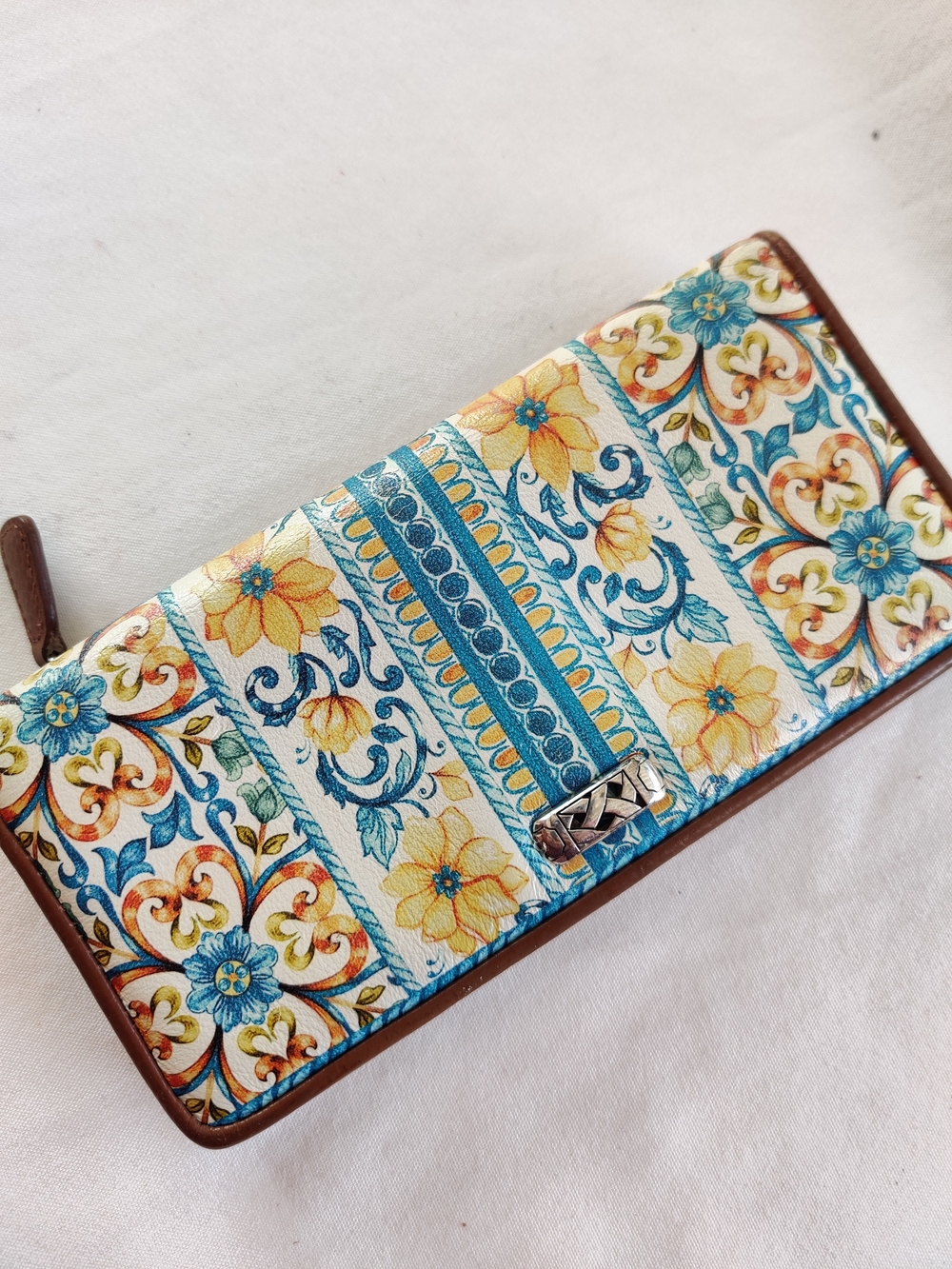 Brighton Floral Tile Print Zip Wallet - Blue & Yellow